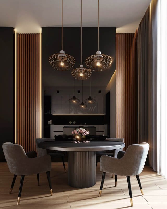 Testimonials Gray Dining Table Under Pendant Lamps